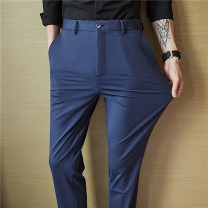 Mens Dress Pants Trousers 2024 Summer New Thin Breathable Solid Casual High Elastic Slim Fit Suit Pants Streetwear Men Clothing