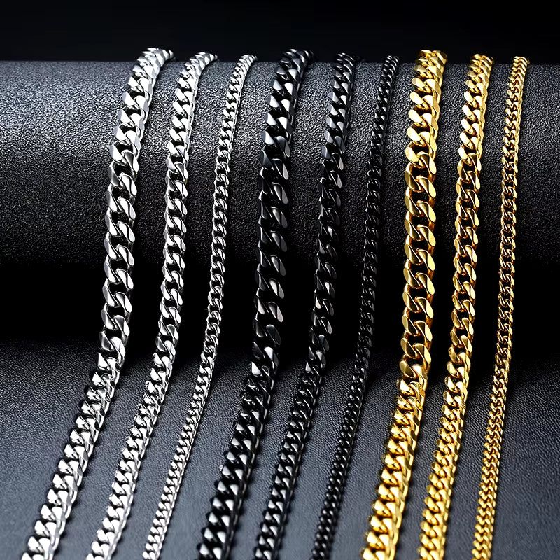 3-11Mm Cuban Chain Necklaces for Men Women,Punk Stainless Steel Curb Link Chain Collar,Jewelry Gift for Dad Husband BFF Birthday