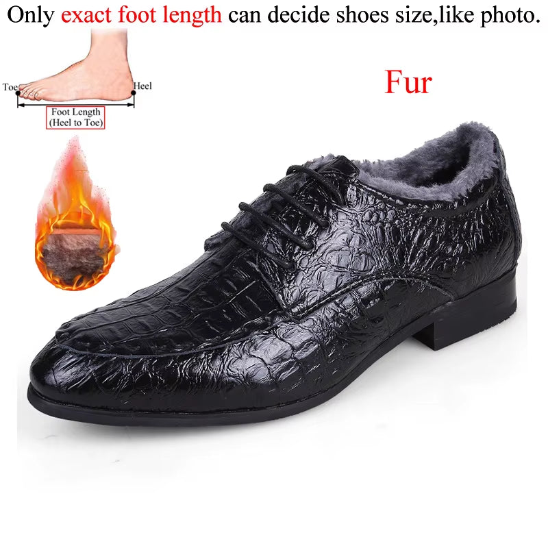 Autumn Winter Crocodile Pattern Designer Mens Dress Shoes Formal Office Business Luxury Brand Italian Style Black Brown Big Size