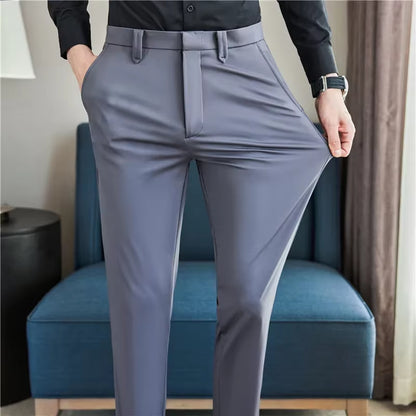 Mens Dress Pants Trousers 2024 Summer New Thin Breathable Solid Casual High Elastic Slim Fit Suit Pants Streetwear Men Clothing