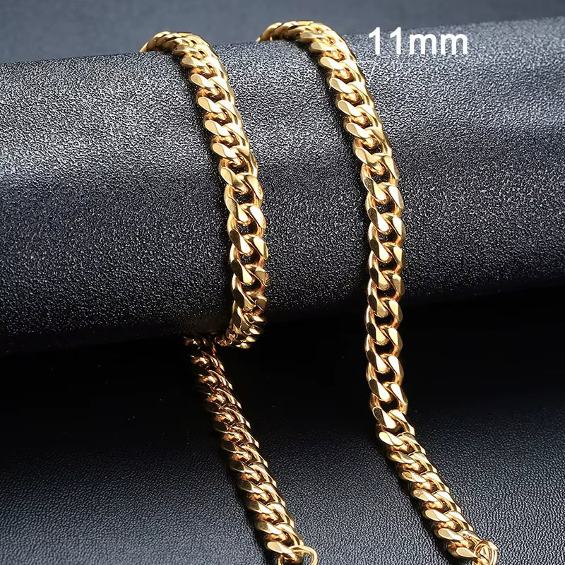 3-11Mm Cuban Chain Necklaces for Men Women,Punk Stainless Steel Curb Link Chain Collar,Jewelry Gift for Dad Husband BFF Birthday