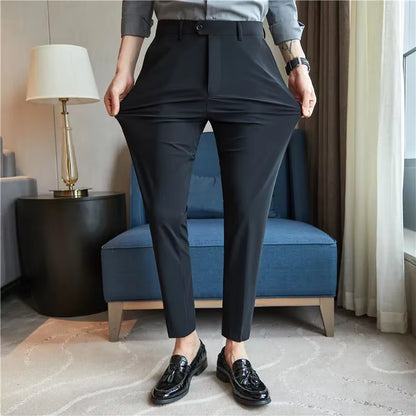 Mens Dress Pants Trousers 2024 Summer New Thin Breathable Solid Casual High Elastic Slim Fit Suit Pants Streetwear Men Clothing