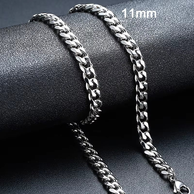 3-11Mm Cuban Chain Necklaces for Men Women,Punk Stainless Steel Curb Link Chain Collar,Jewelry Gift for Dad Husband BFF Birthday