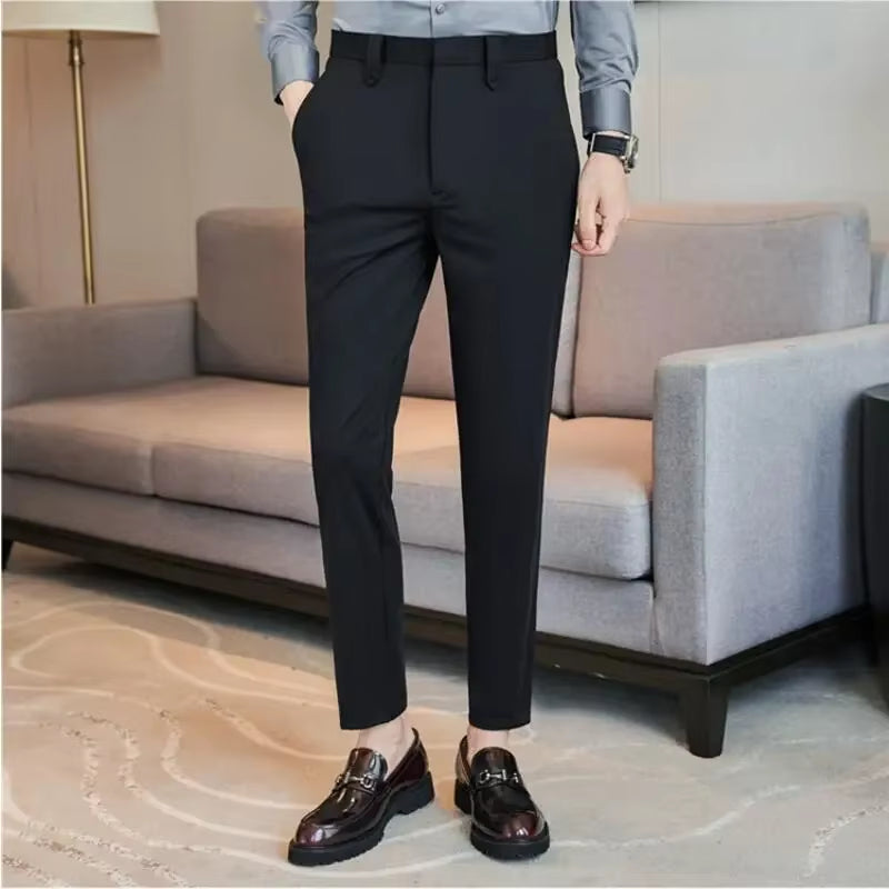 Mens Dress Pants Trousers 2024 Summer New Thin Breathable Solid Casual High Elastic Slim Fit Suit Pants Streetwear Men Clothing