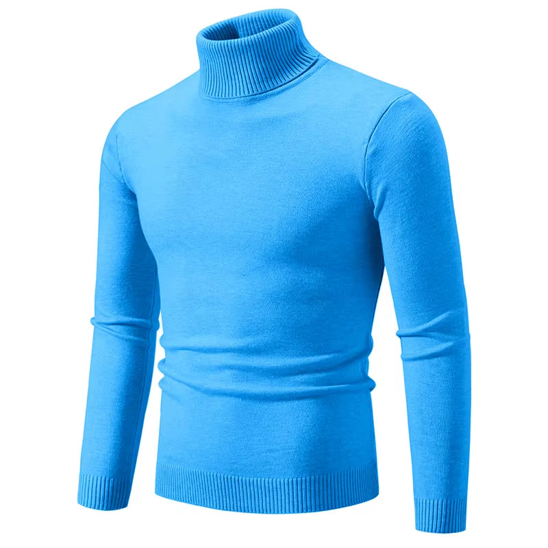 Men Pullovers Knitted Sweaters Turtleneck Solid Tops Thick Casual Full Sleeve Top Knit Splice Sweater Slim Fit Autumn Winter