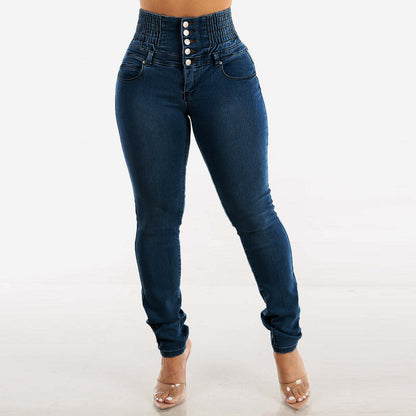 European And American Stretch Slimming Jeans Women's Button