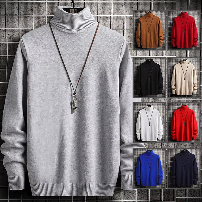 Men Pullovers Knitted Sweaters Turtleneck Solid Tops Thick Casual Full Sleeve Top Knit Splice Sweater Slim Fit Autumn Winter