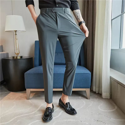 Mens Dress Pants Trousers 2024 Summer New Thin Breathable Solid Casual High Elastic Slim Fit Suit Pants Streetwear Men Clothing