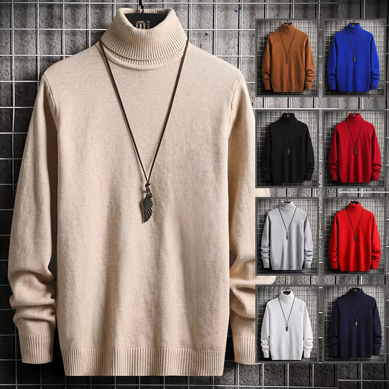 Men Pullovers Knitted Sweaters Turtleneck Solid Tops Thick Casual Full Sleeve Top Knit Splice Sweater Slim Fit Autumn Winter